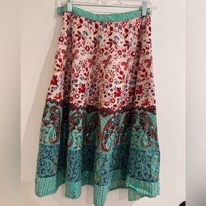 Vintage Magic Boho Patchwork Midi Skirt Teal & Red Floral Sequin Paisley XS-S